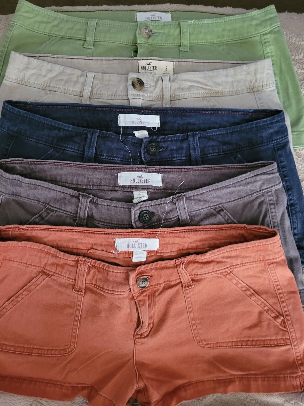 Hollister Women’s Cotton Shorts - Set Of 5 Orange, Gray, Navy, Cream, Green
